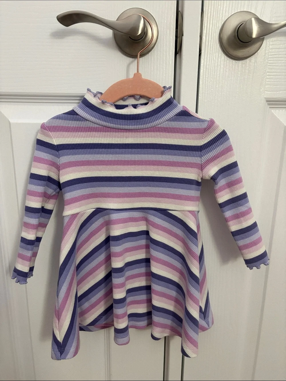 Janie and Jack Striped Long-Sleeve Knit Dress in Purple, Pink & Cream